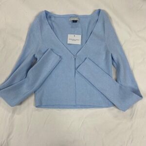 American Eagle Womens cropped light blue Ribbed V-Neck Cardigan Size S NWT